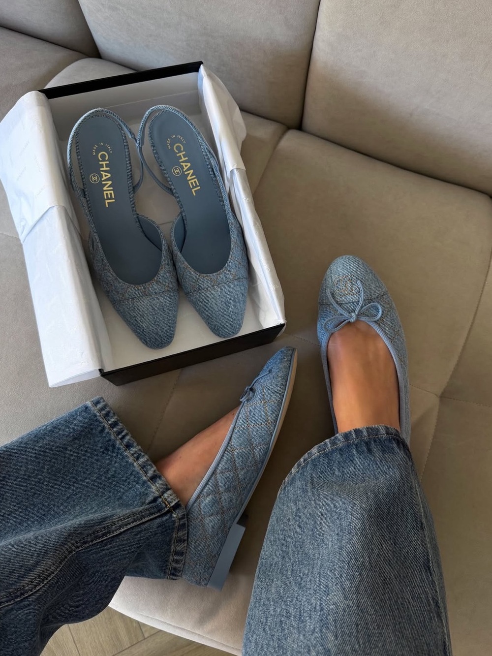 Chanel 26B Light Denim Ballet Flats | Sizes 38, 38.5